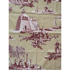 2 Vintage Schumacher Cotton Travels of Marco Polo Voyage to Cathay Samples 26x26